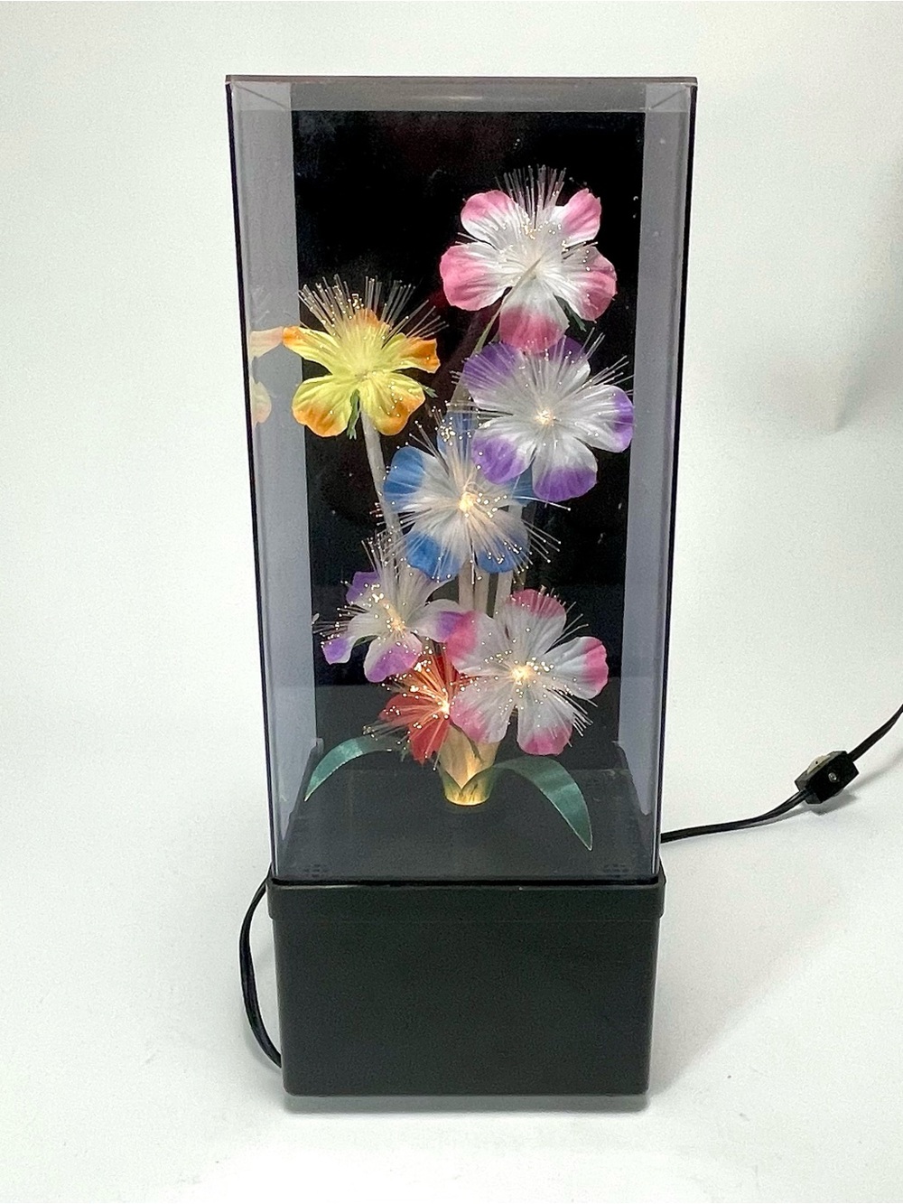 Vintage 1988 Ho Ho Art & Craft Musical Fiber Optic Flower Box Lamp - WORKS!